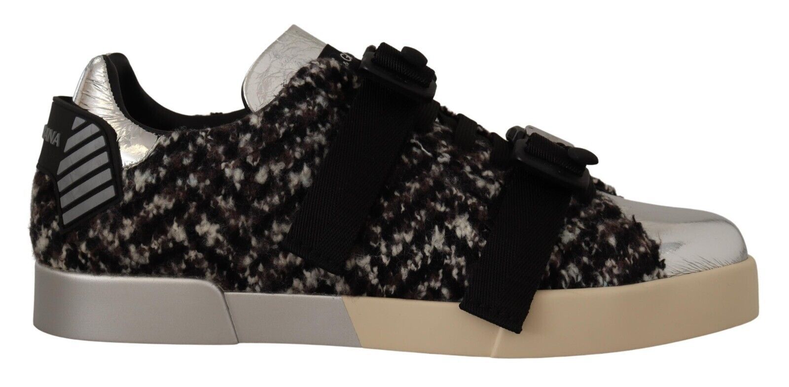 Zilveren leren bruine katoenen wollen sneakers