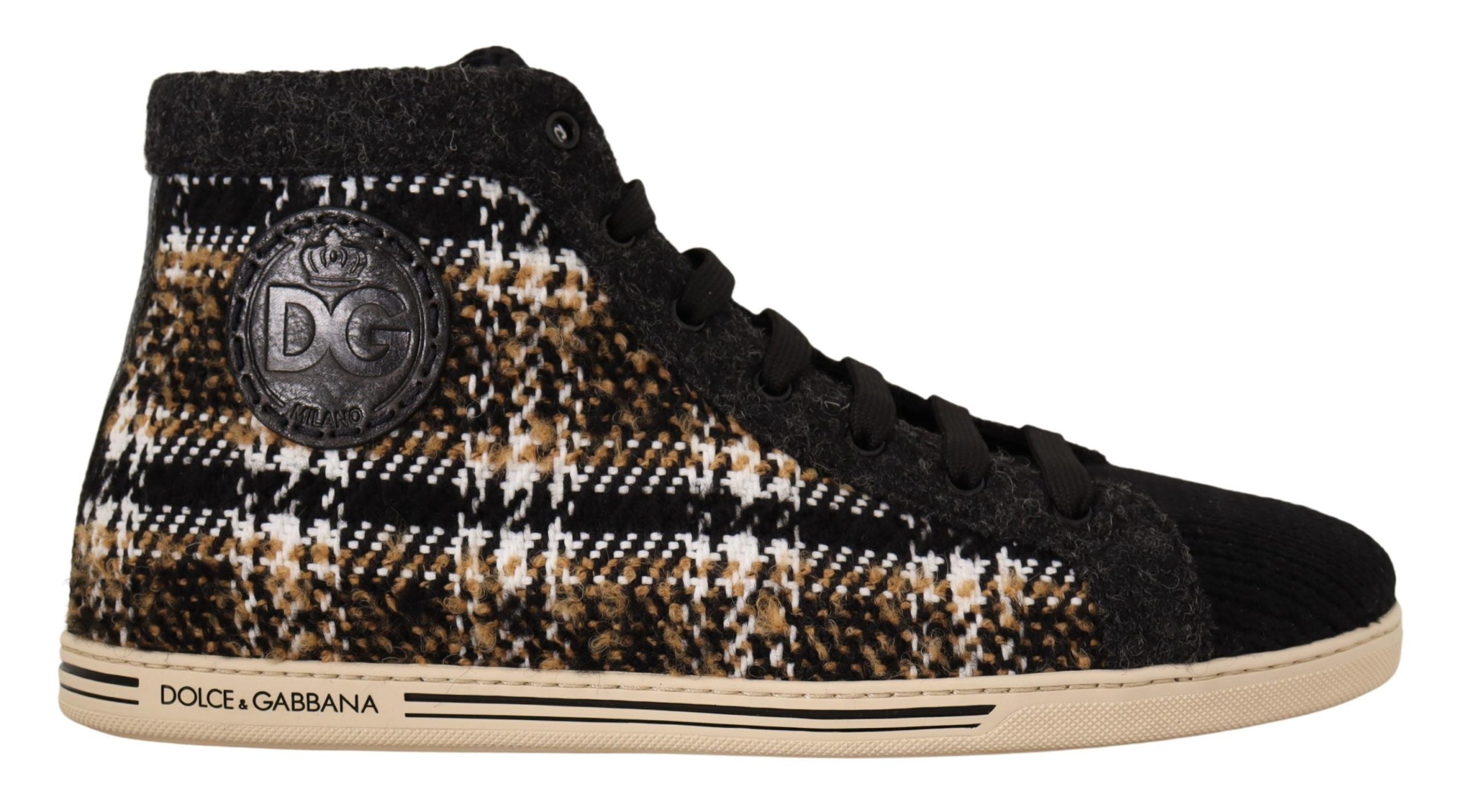 Beige bruine wollen katoenen hoge sneakers