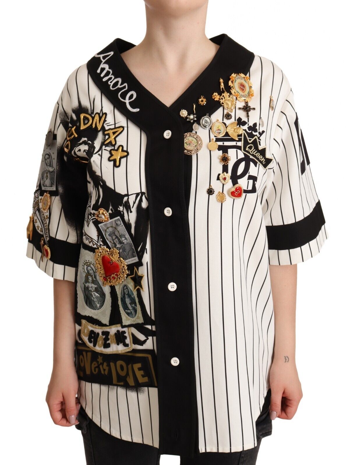 Wit katoenen Amore-shirt met kristallen bedeltjes