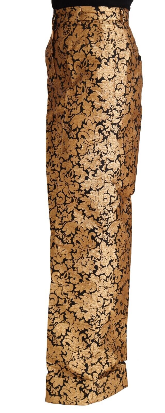 Gouden bloemen jacquard rechte polyester broek