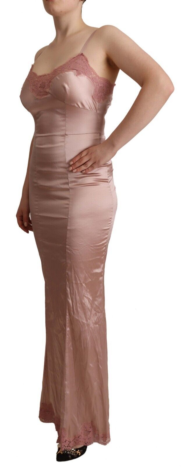 Roze kanten lange bodycon maxi-jurk van polyester