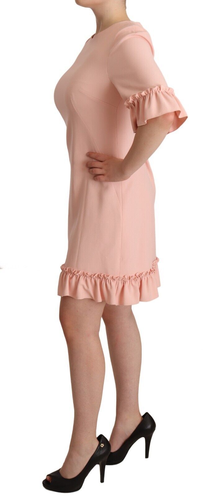 Roze viscose manteljurk met geplooide mouwen