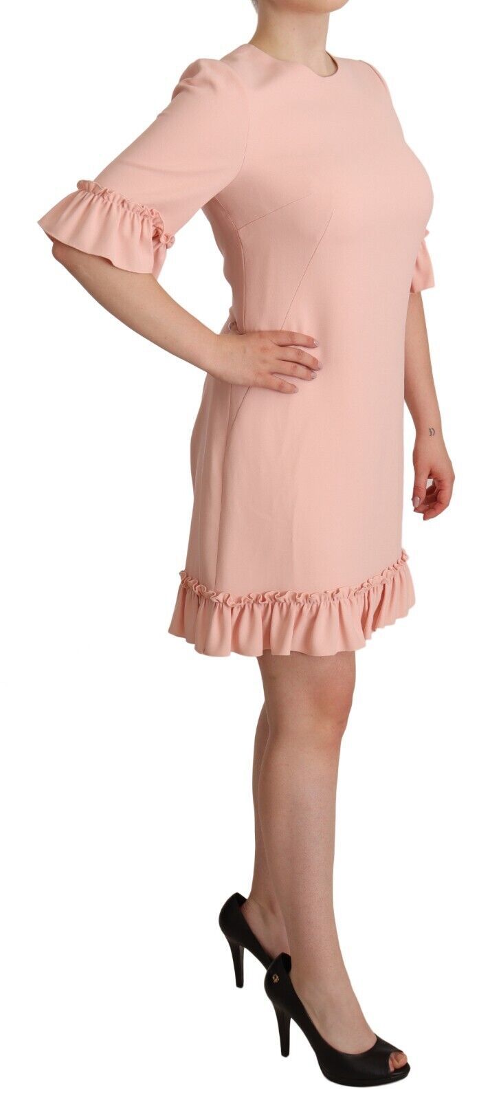 Roze viscose manteljurk met geplooide mouwen