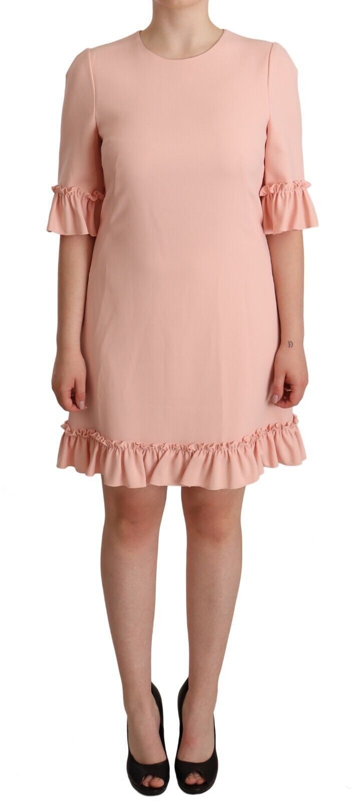 Roze viscose manteljurk met geplooide mouwen
