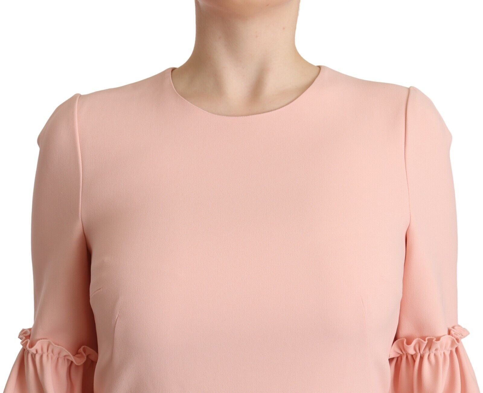 Roze viscose manteljurk met geplooide mouwen