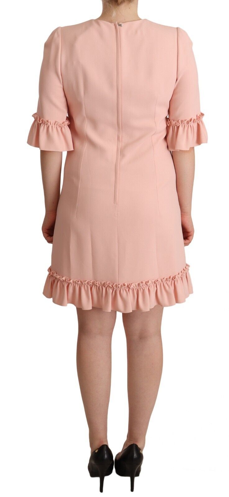 Roze viscose manteljurk met geplooide mouwen