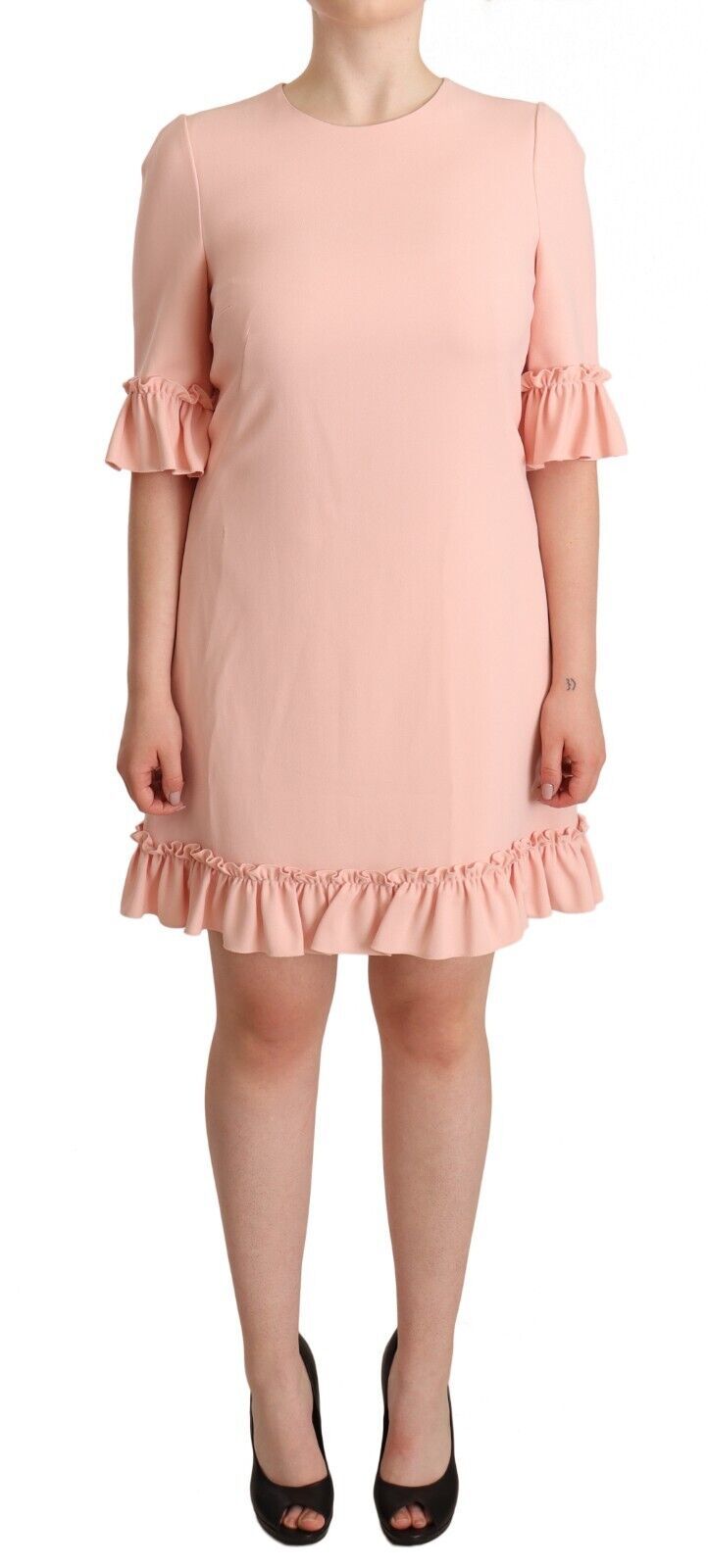 Roze viscose manteljurk met geplooide mouwen