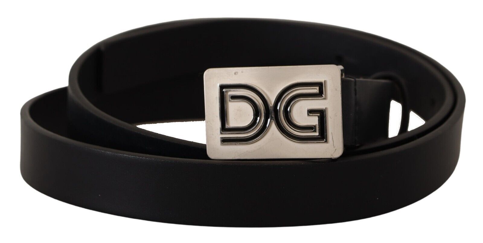 Zwarte leren riem met zilveren DG-logogesp