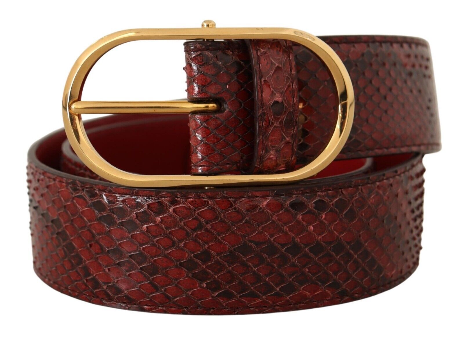 Rode exotische leren riem met gouden ovale gesp