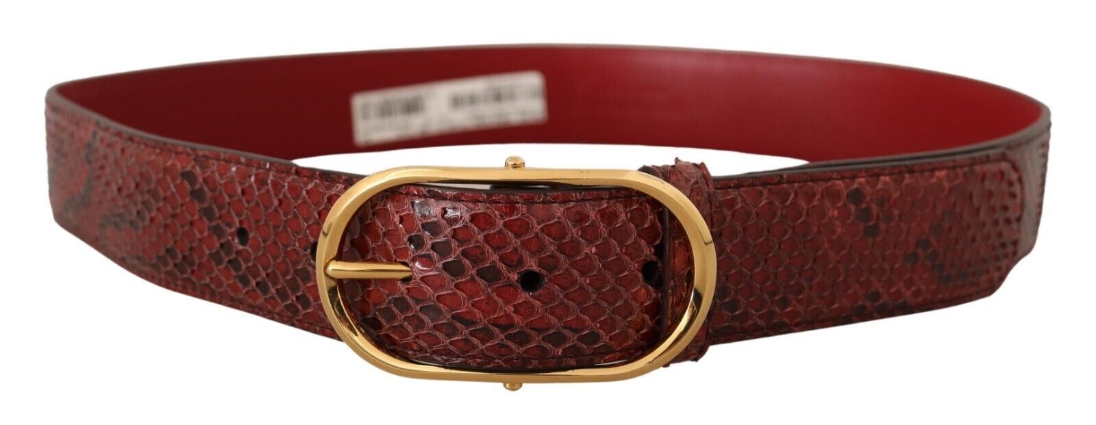 Rode exotische leren riem met gouden ovale gesp