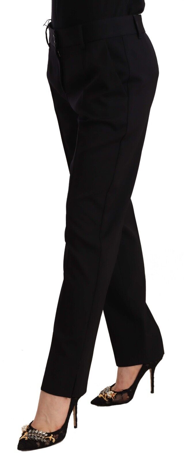Zwarte skinny broek met middelhoge taille en wollen broek