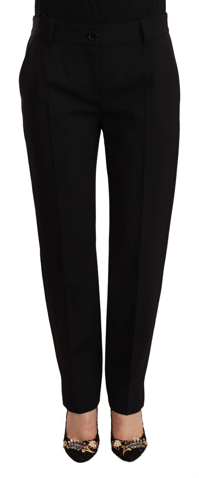 Zwarte skinny broek met middelhoge taille en wollen broek