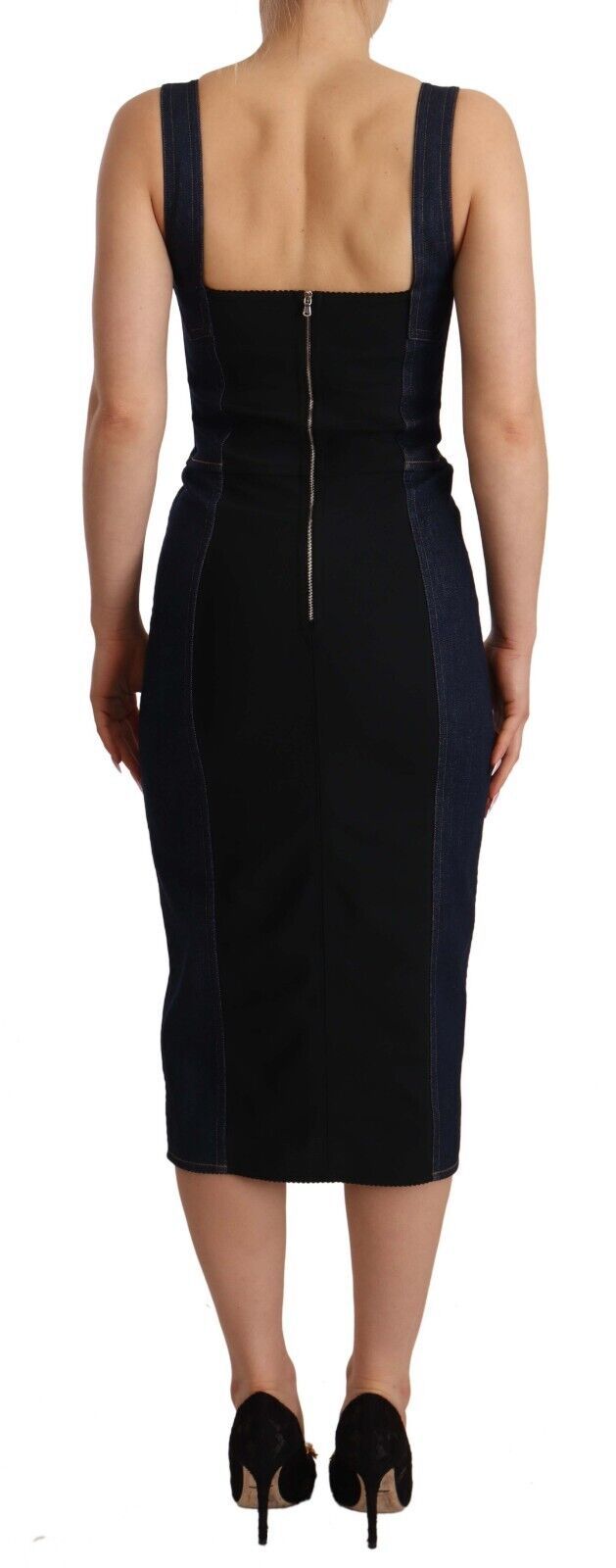 Donkerblauwe katoenen denim mantel midi-jurk