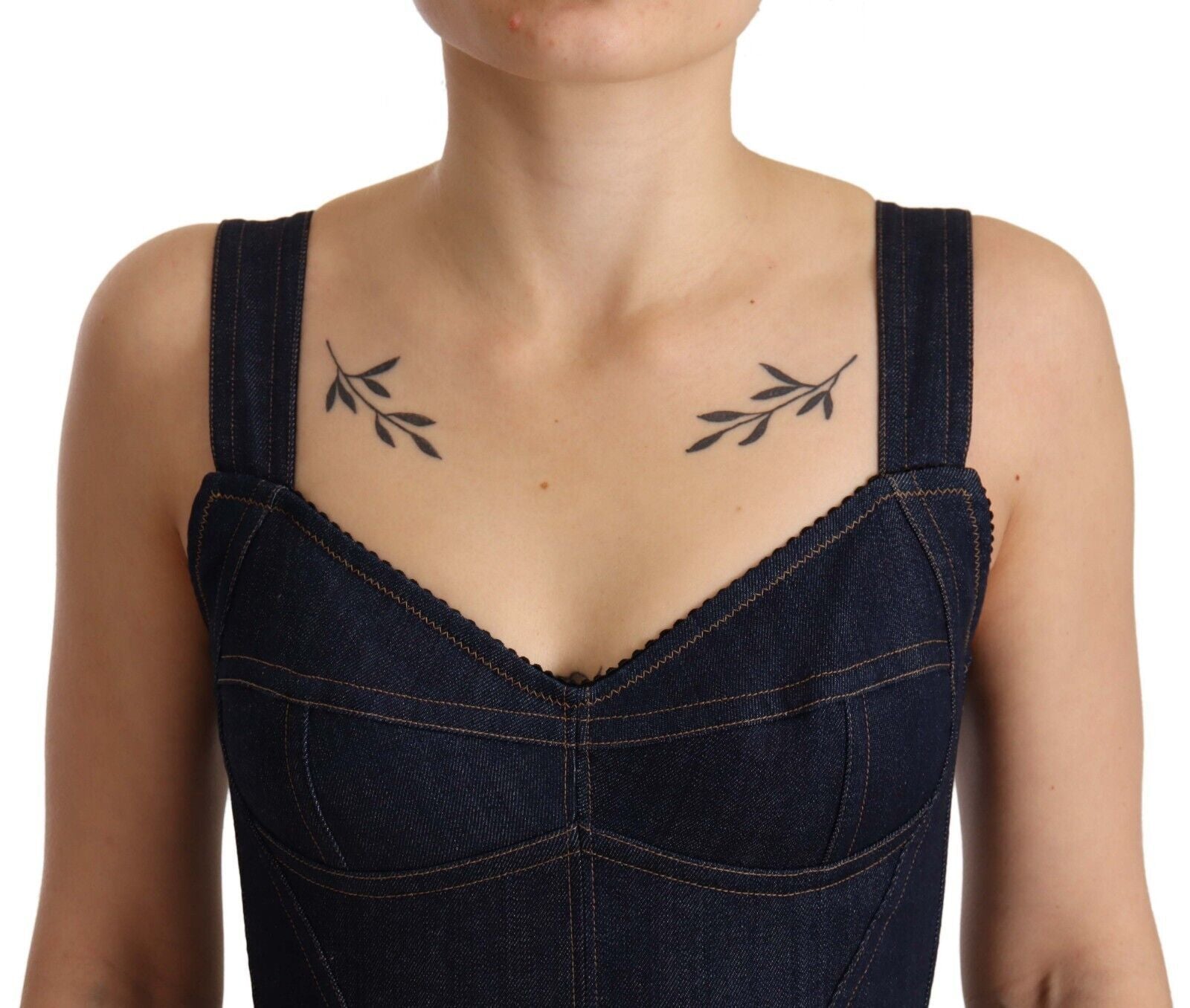 Donkerblauwe katoenen denim mantel midi-jurk