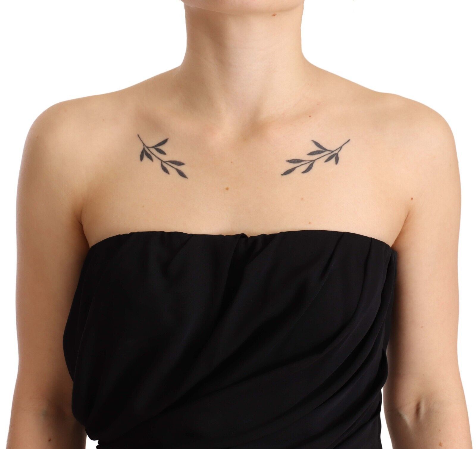 Zwarte zijden stretch strapless mantel midi-jurk