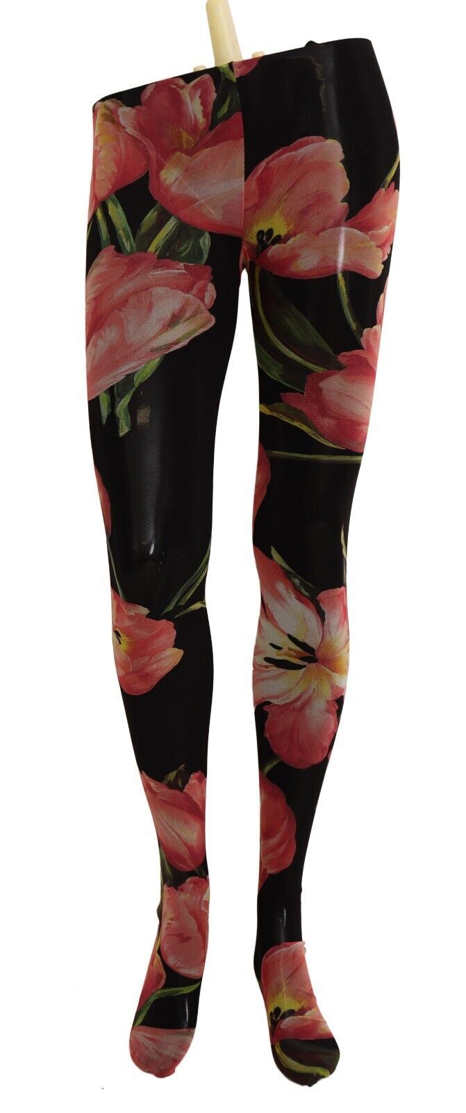 Zwarte nylon panty's met bloemenprint