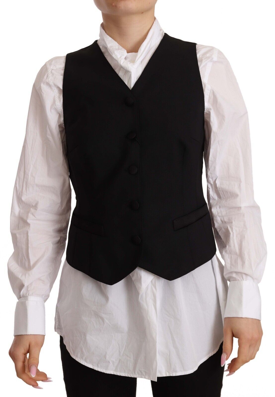 Zwarte mouwloze top van viscose met knoopjes