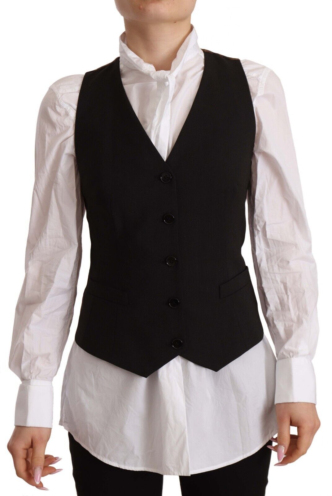 Zwarte mouwloze top van polyester met knoopjes