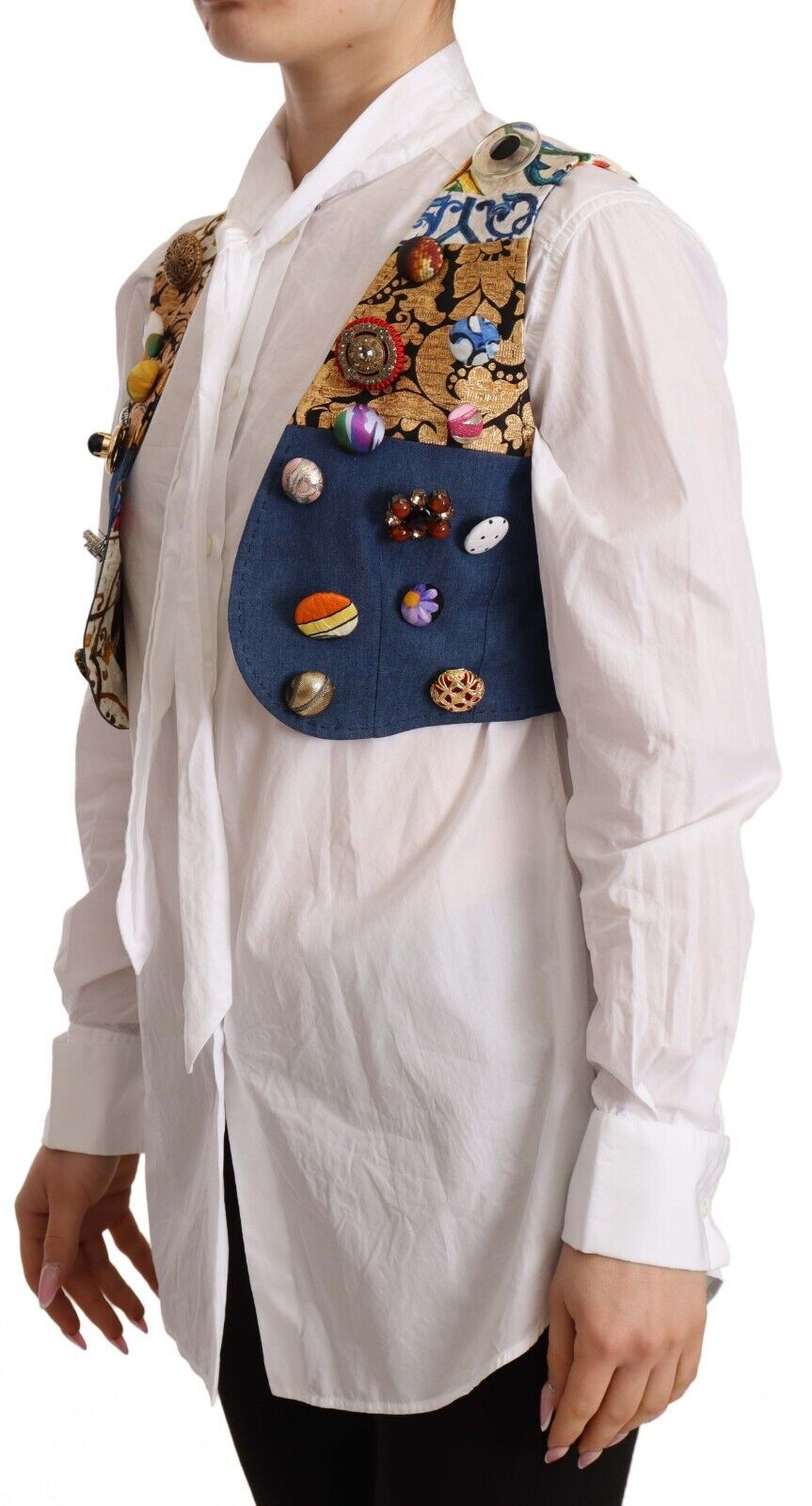 Multicolor versierde katoenen top met gilet