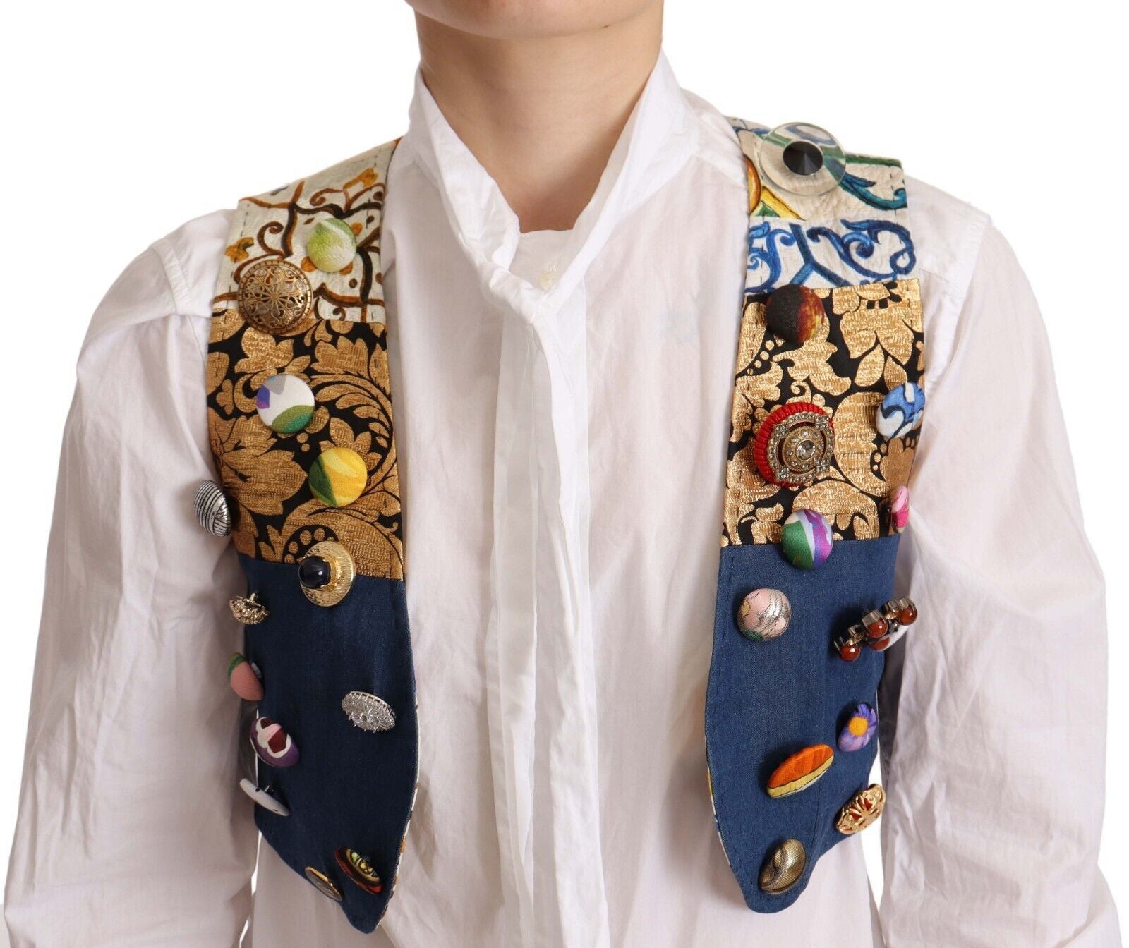 Multicolor versierde katoenen top met gilet