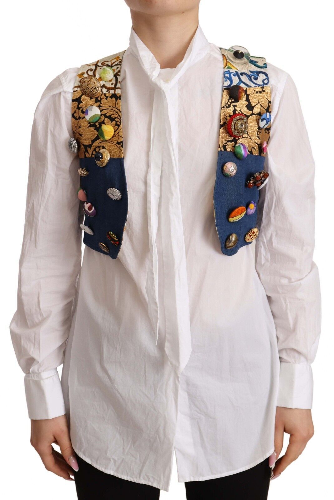 Multicolor versierde katoenen top met gilet