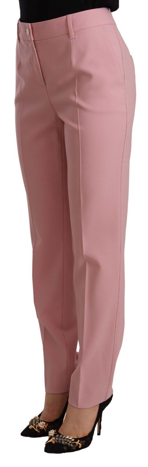 Roze wollen stretch hoge taille broek
