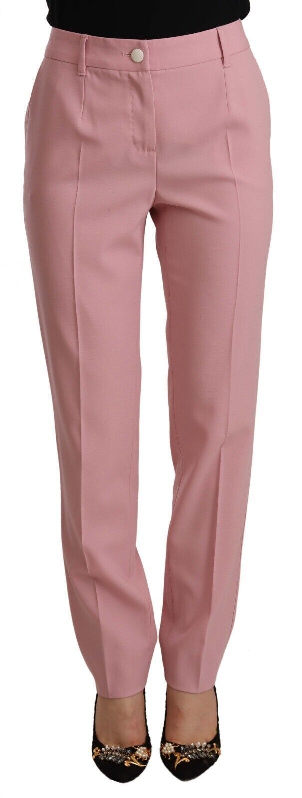 Roze wollen stretch hoge taille broek