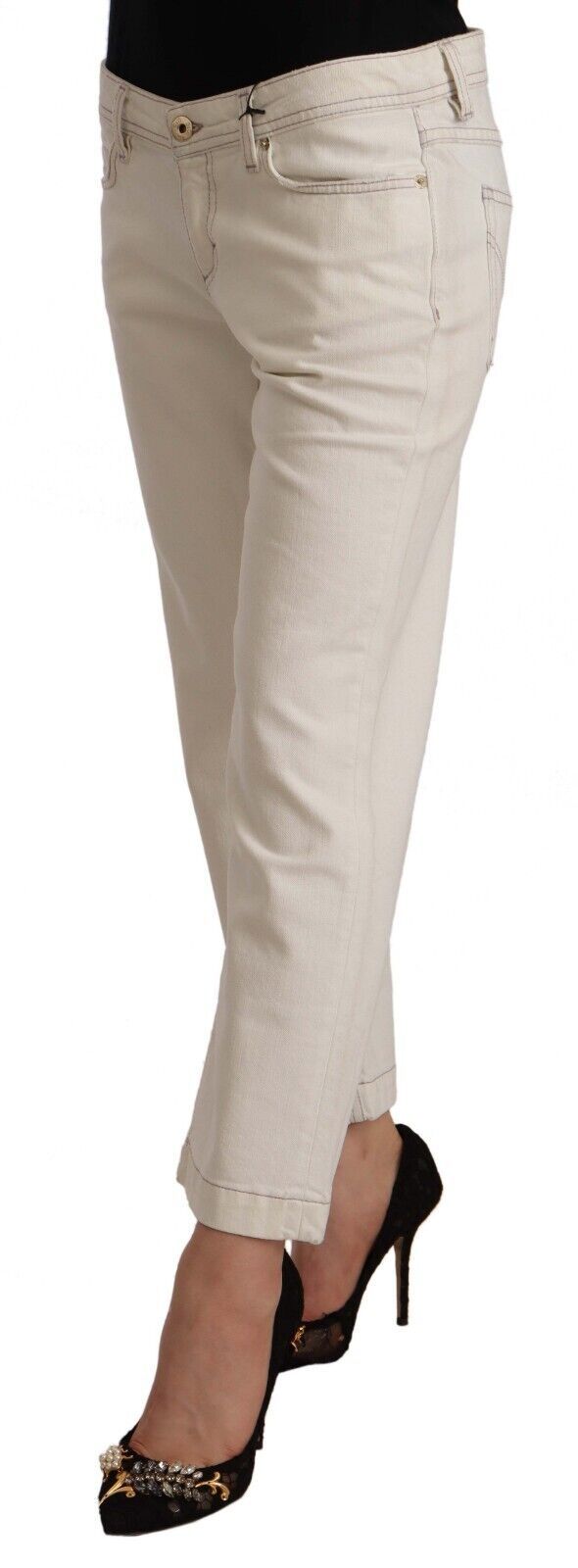 Off White Katoenen Uitlopende Cropped Denim Jeans