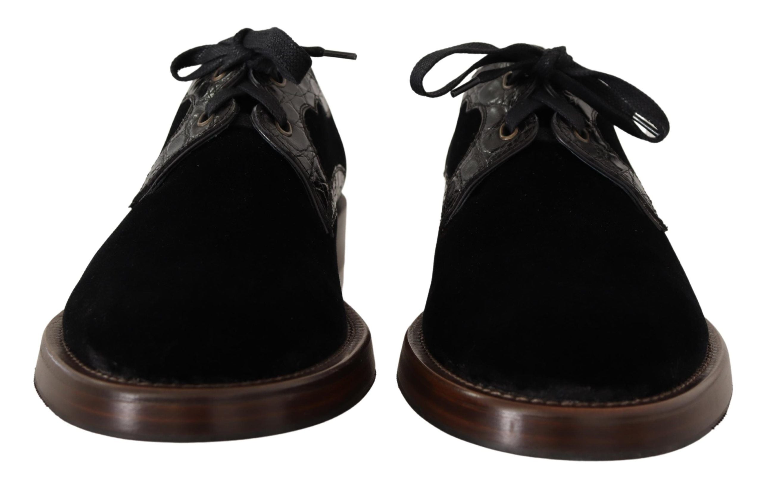 Zwarte fluwelen exotische leren schoenen