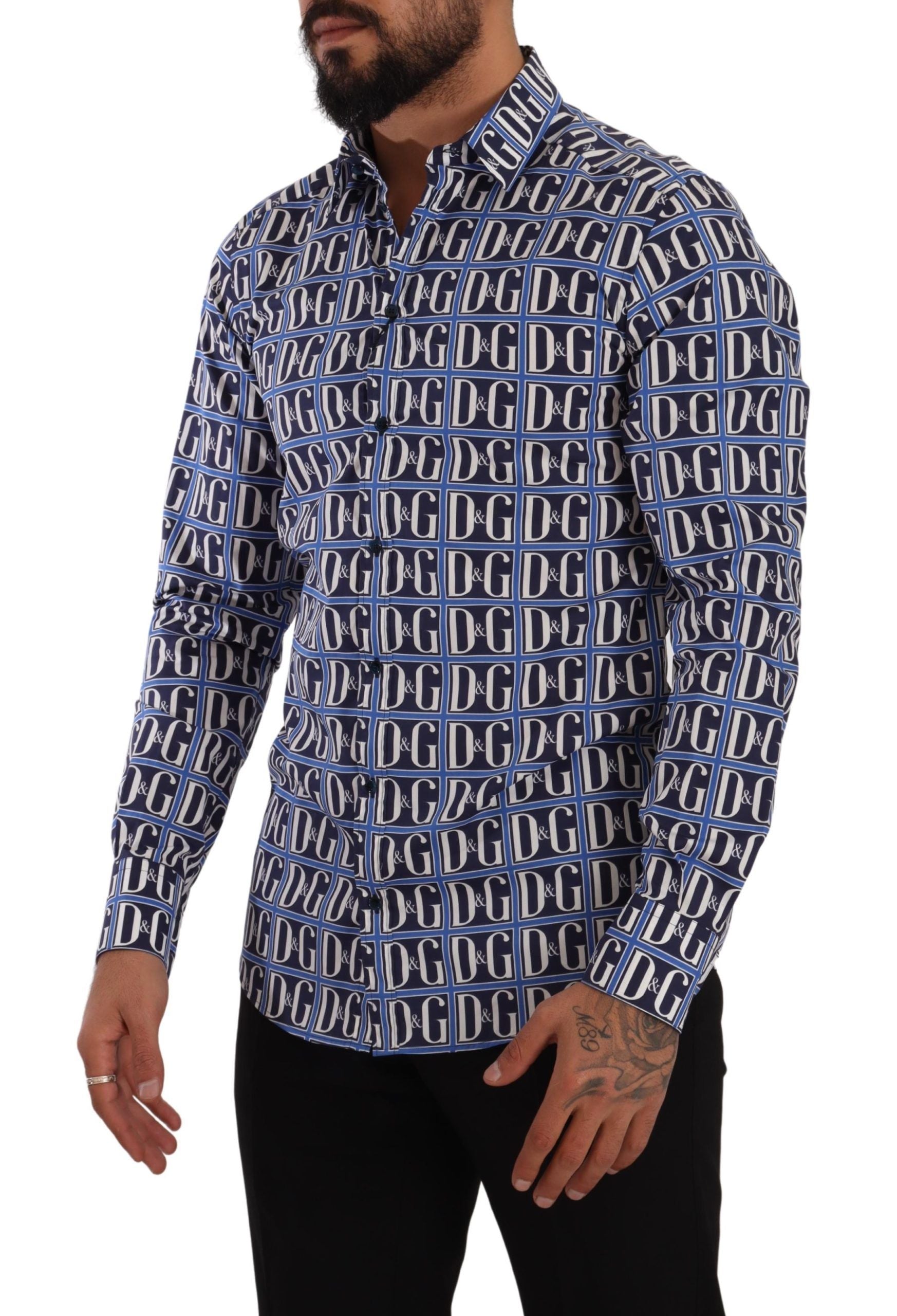 Blauw Logo Mania Slim Fit Katoenen Overhemd