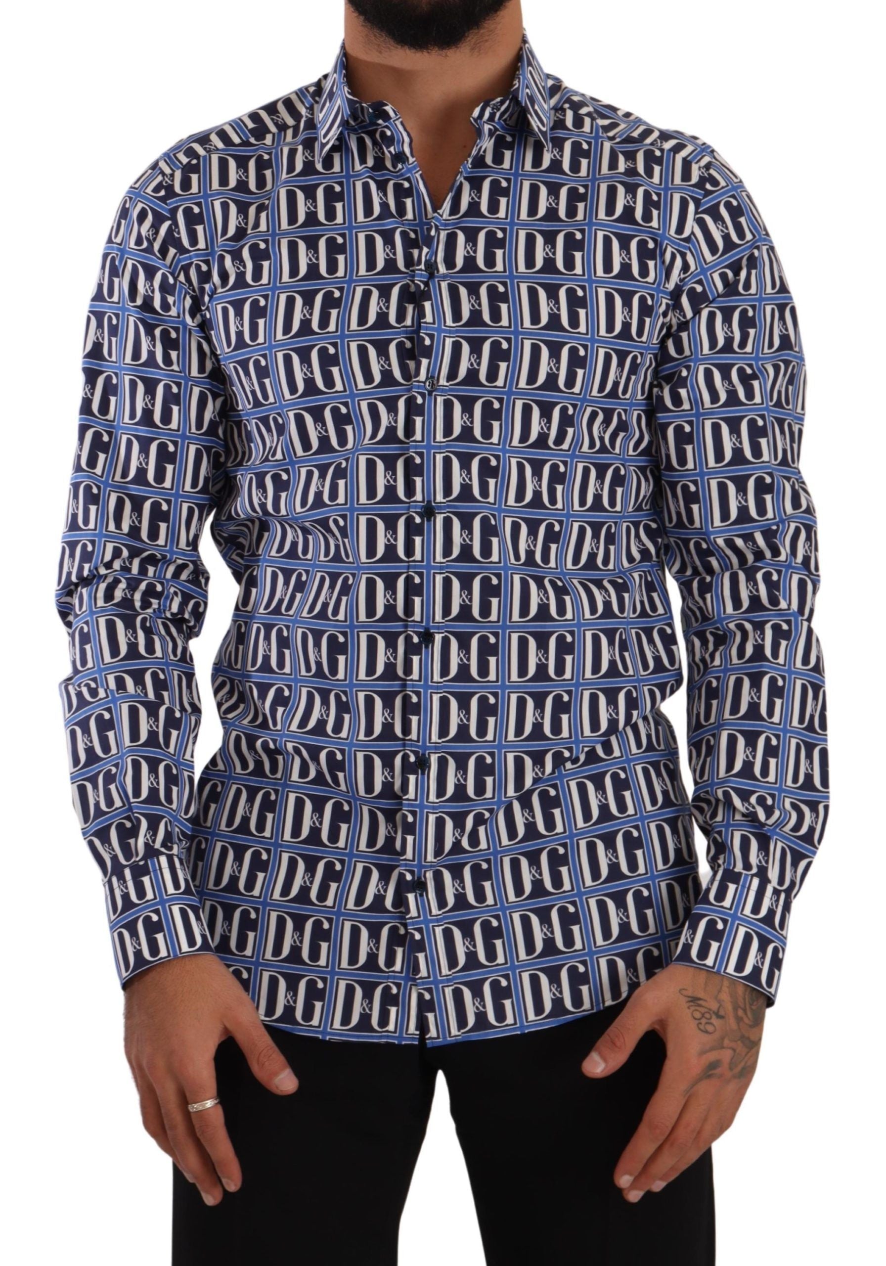 Blauw Logo Mania Slim Fit Katoenen Overhemd