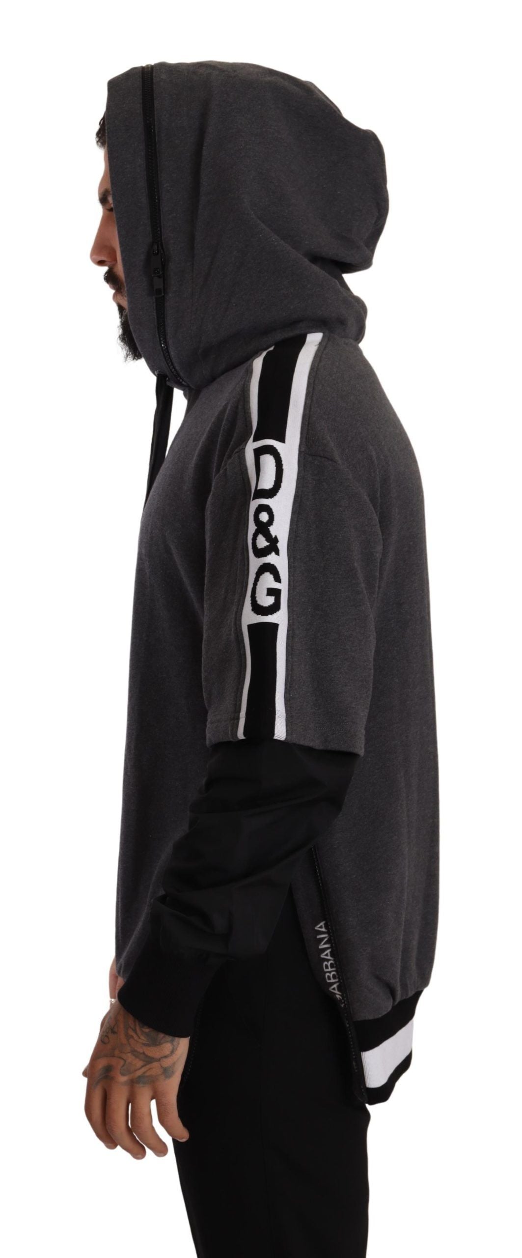Grijszwarte katoenen #DGMILLENNIALS-trui met capuchon