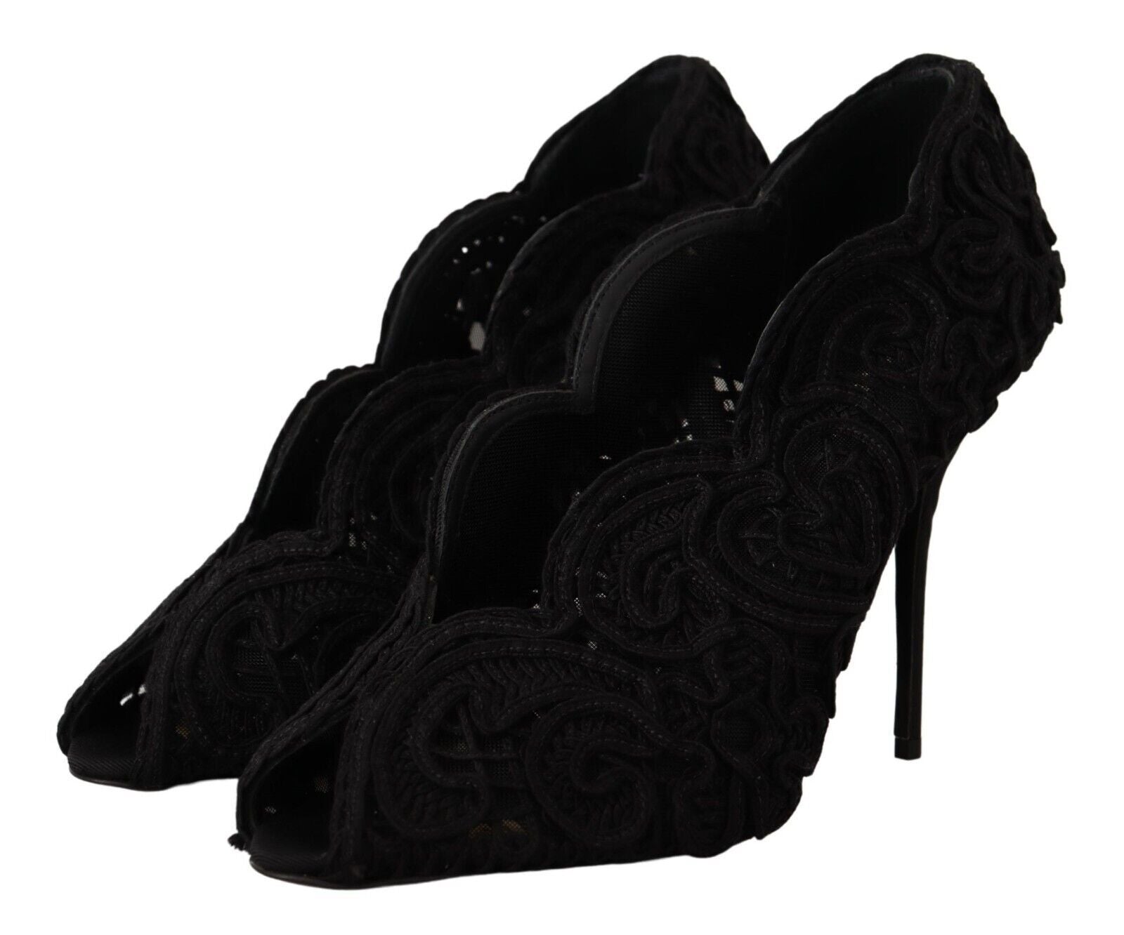 Zwarte Cordonetto Ricamo Pump Open Teen Schoenen