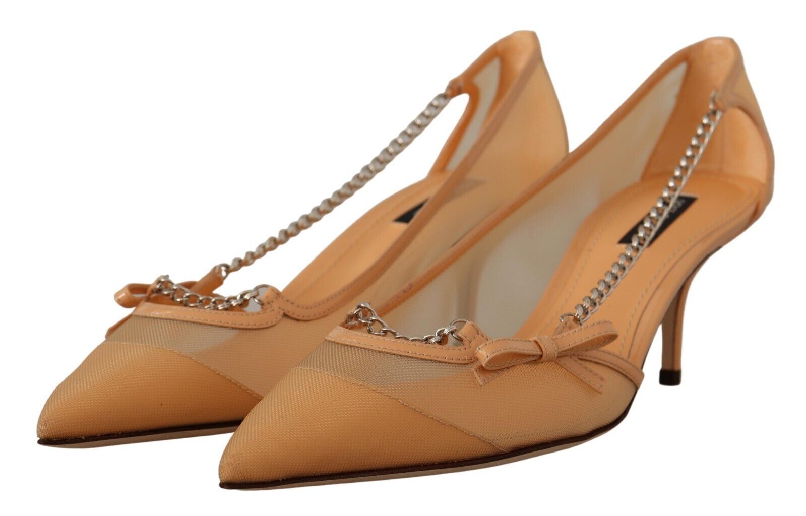 Perzikkleurige mesh leren kettingen hakken pumps schoenen