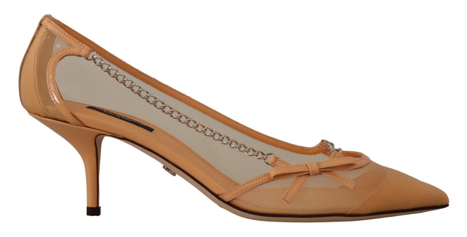 Perzikkleurige mesh leren kettingen hakken pumps schoenen