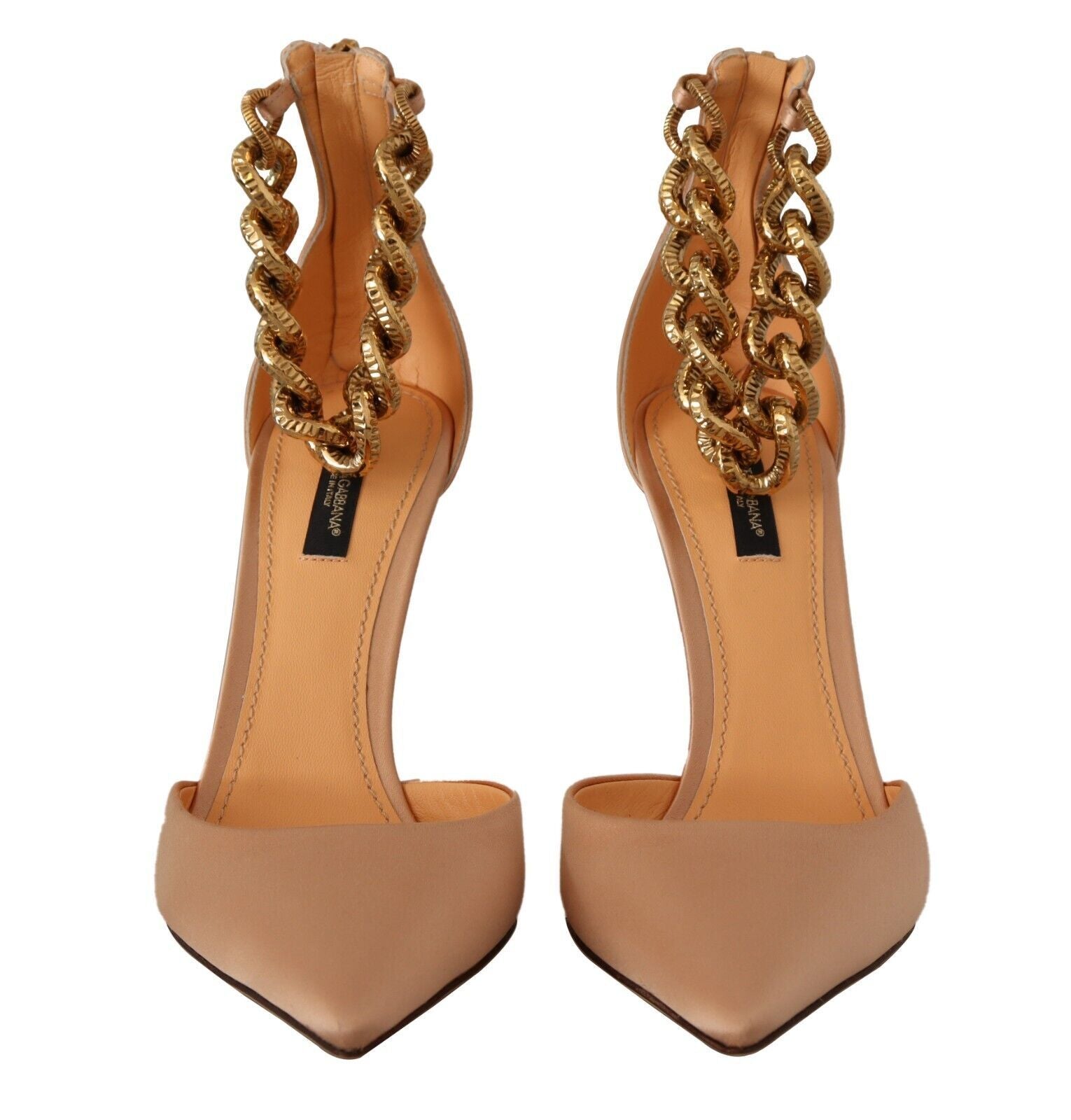 Beige enkelkettingband hoge hakken pumps schoenen