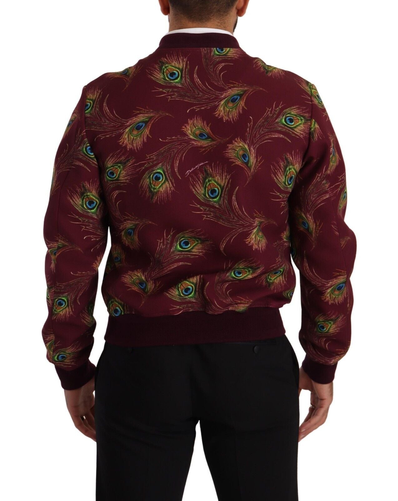 Rode pauw polyester stretch jas met volledige ritssluiting