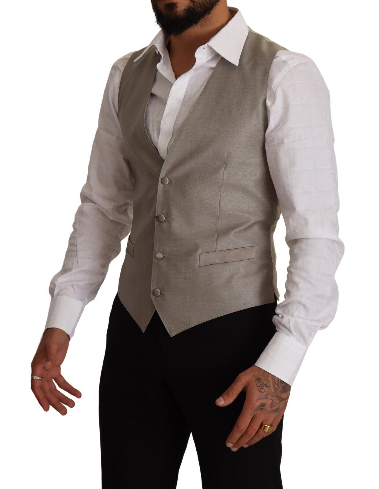 Beige wollen enkelrijs vest