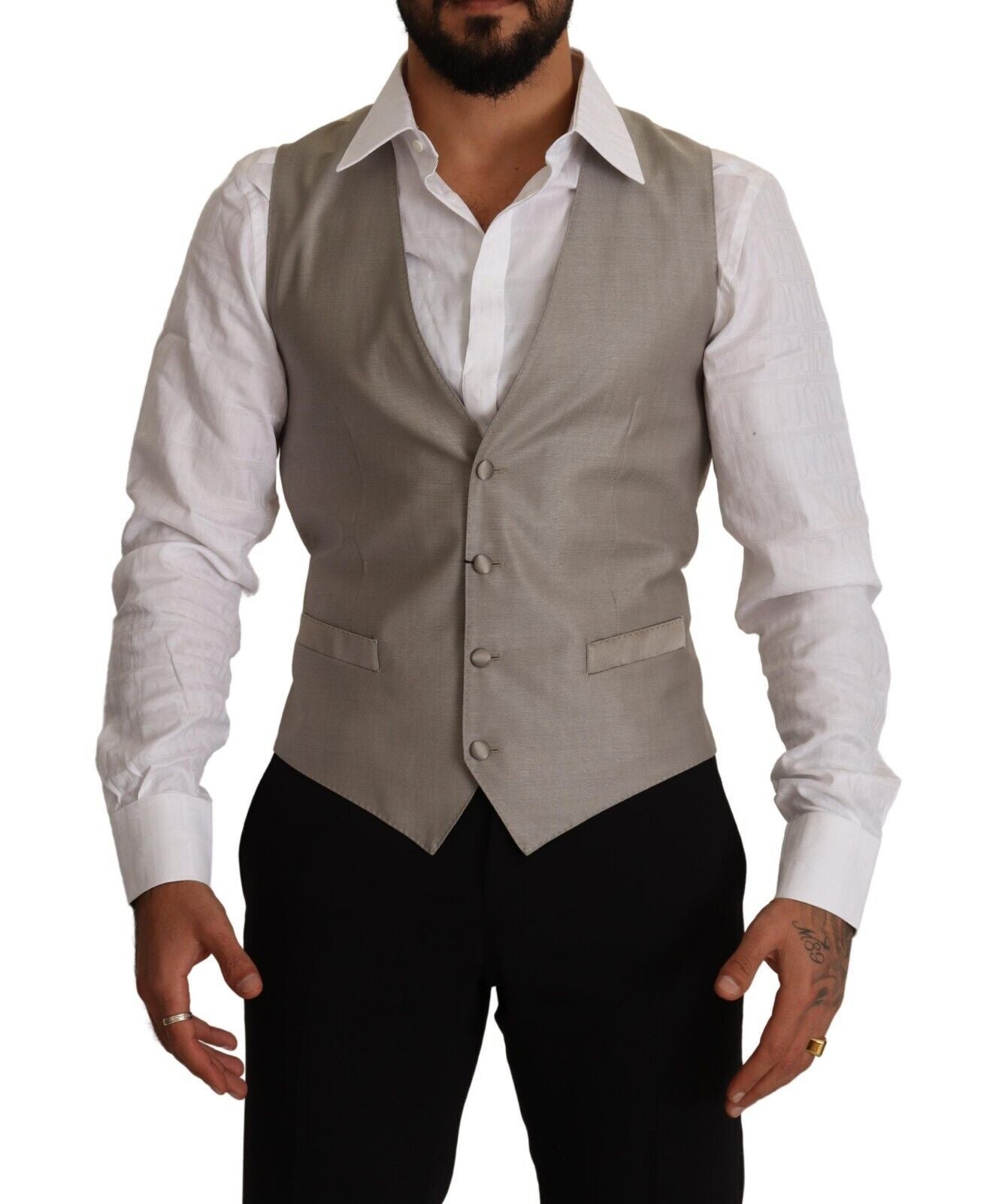 Beige wollen enkelrijs vest