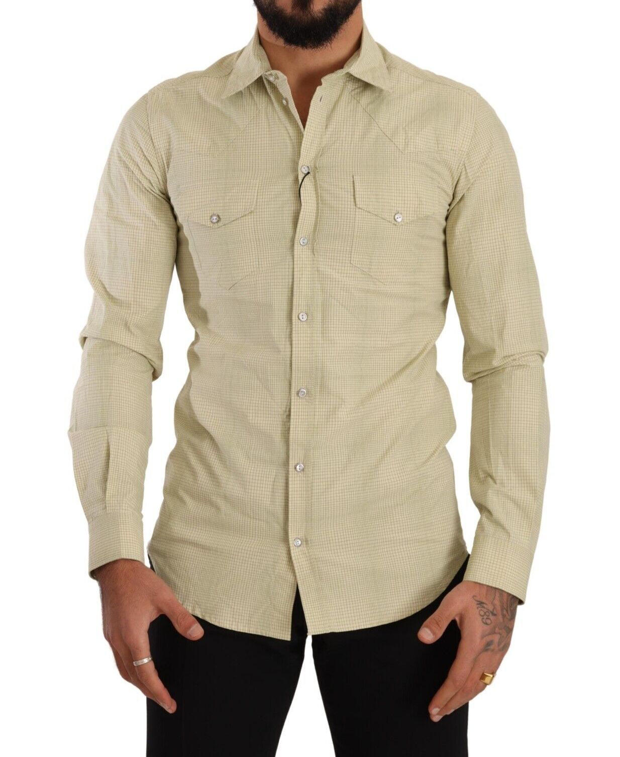 Geel SICILIA katoenen casual slim fit overhemd