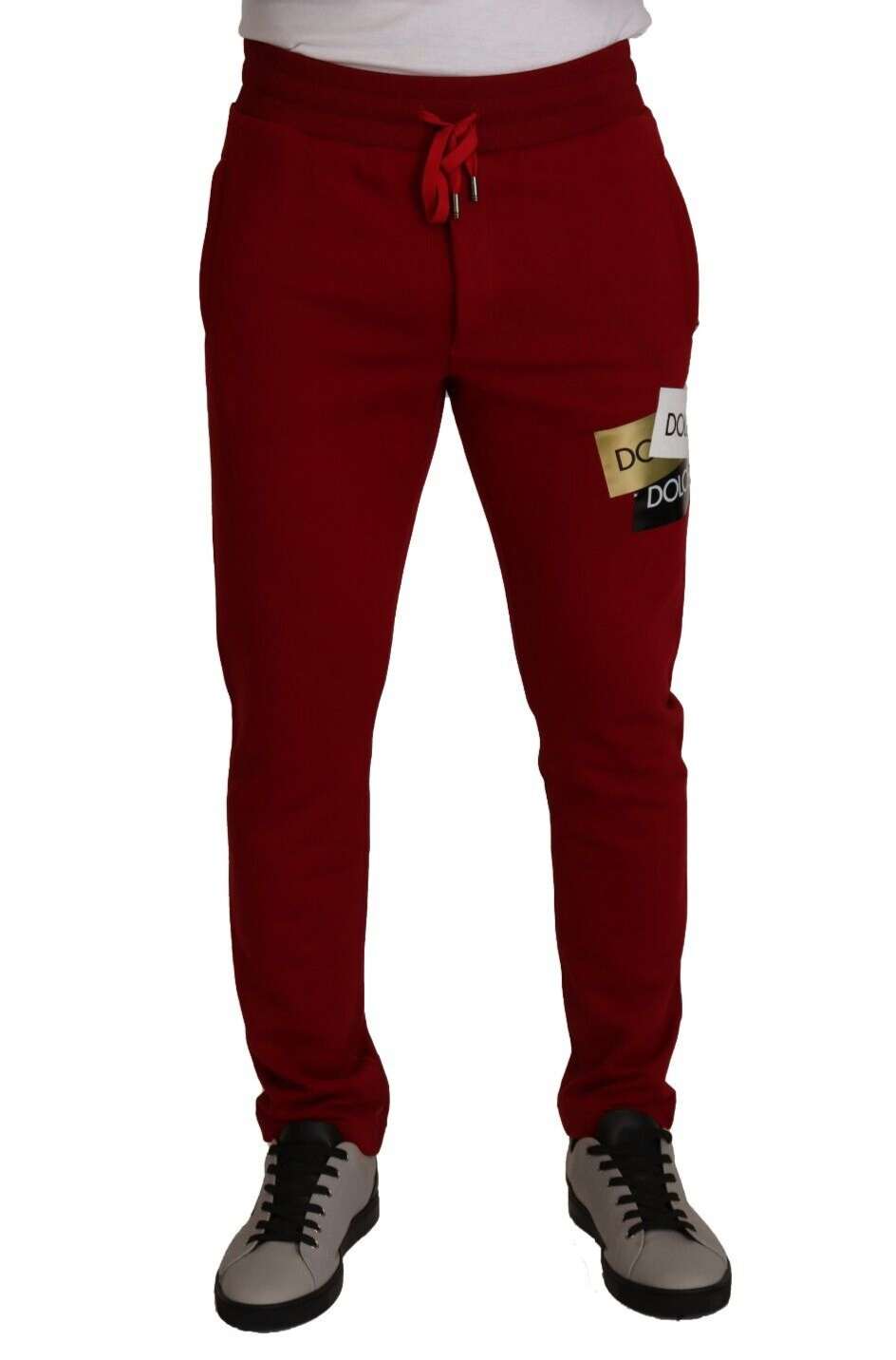 Rode katoenen joggingbroek met logopatch