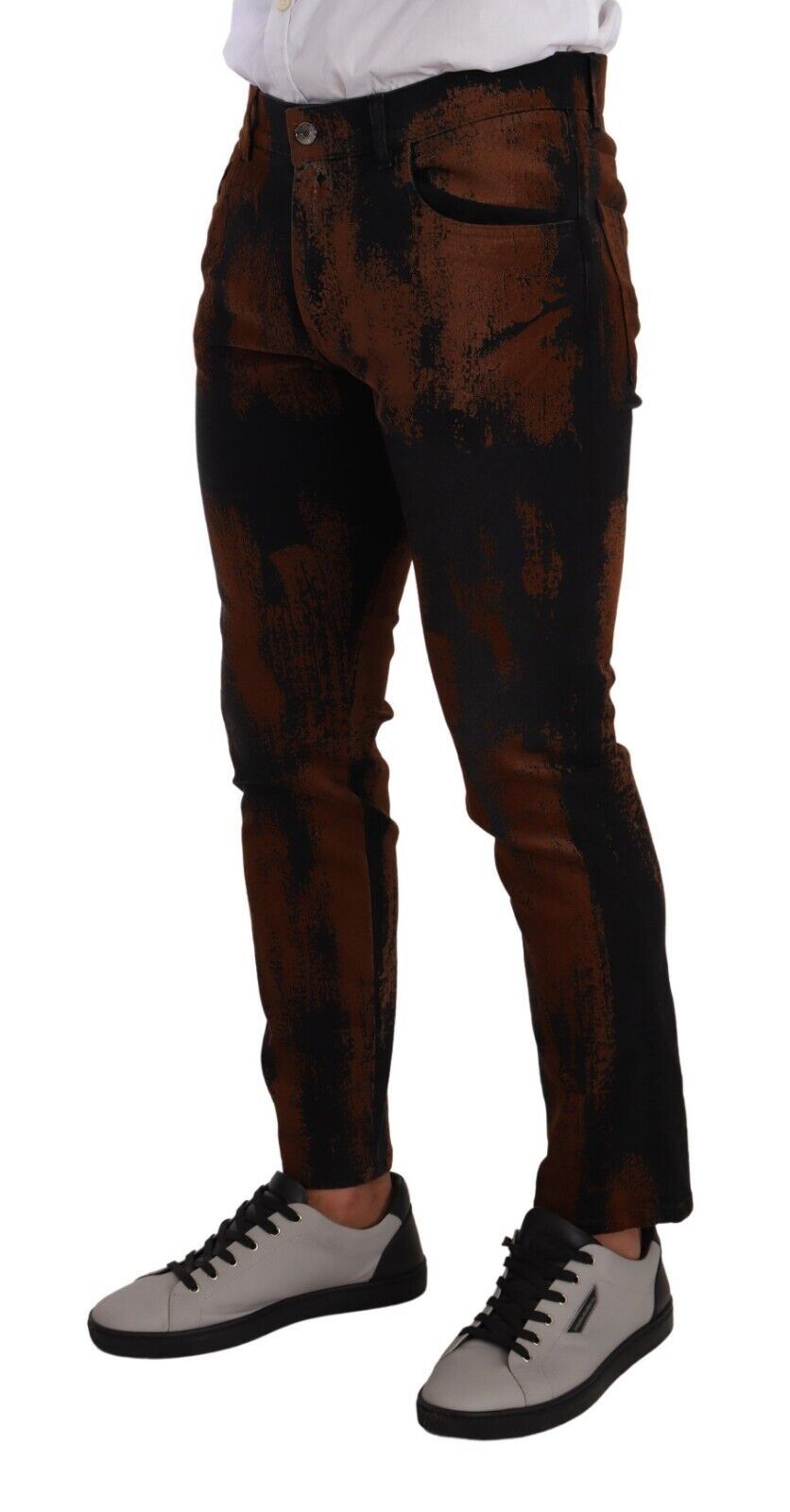 Zwarte bruine tie-dye katoenen skinny denim jeans