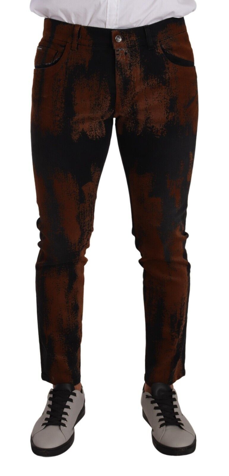 Zwarte bruine tie-dye katoenen skinny denim jeans