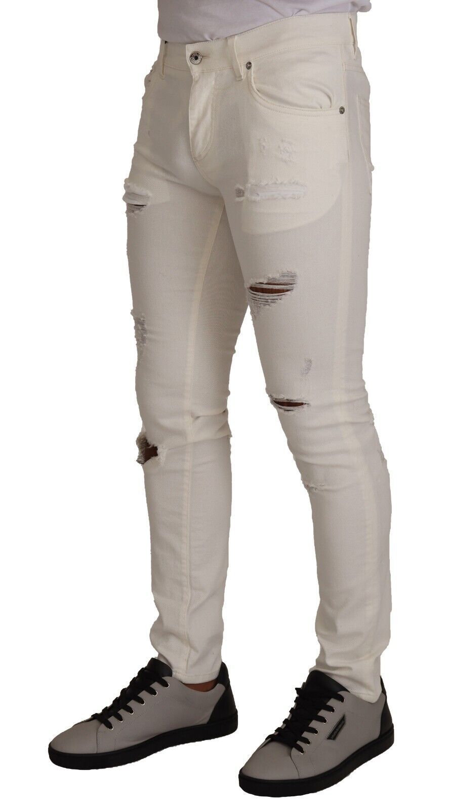Witte gescheurde skinny katoenen herenspijkerbroek