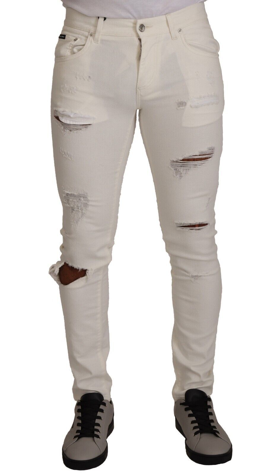 Witte gescheurde skinny katoenen herenspijkerbroek