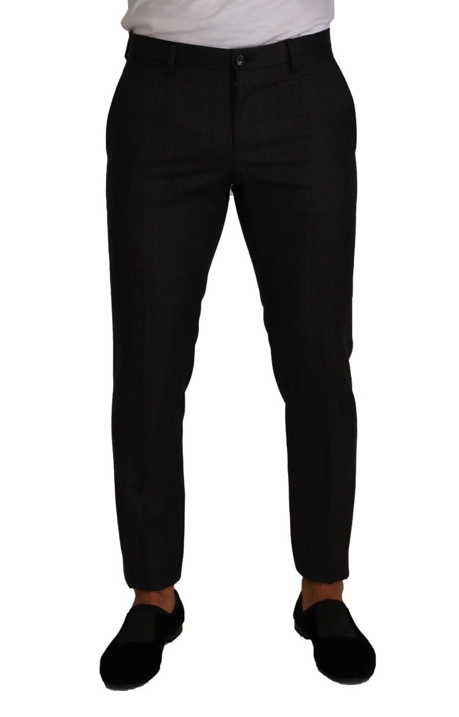 Grijze geruite wollen formele pantalon