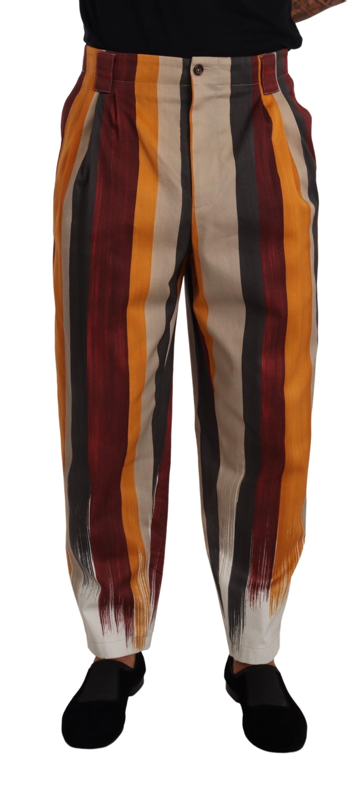 Multicolor gestreepte katoenen taps toelopende broek