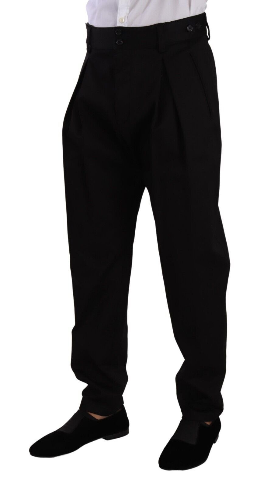 Zwarte katoenen herenbroek met hoge taille