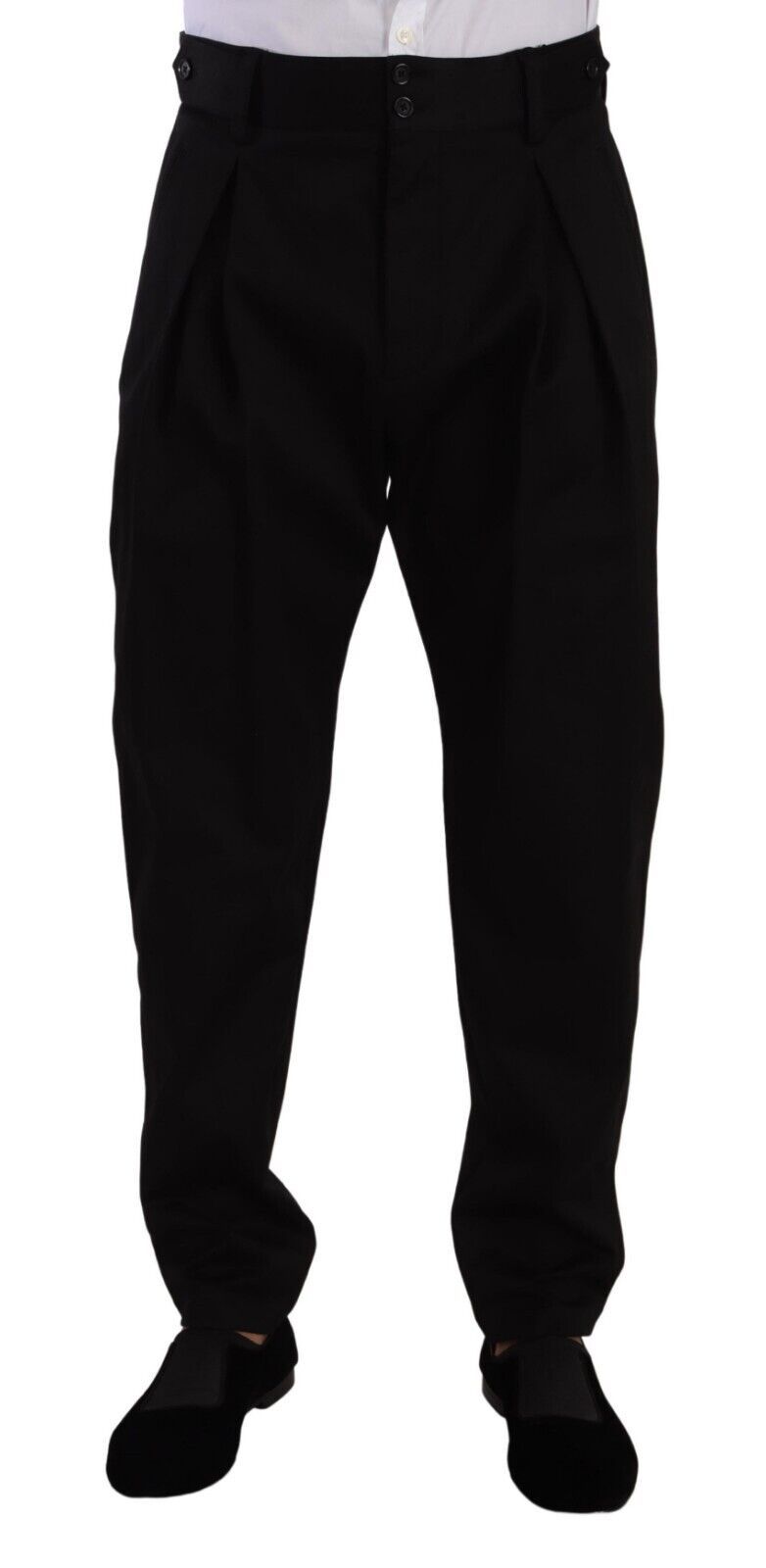 Zwarte katoenen herenbroek met hoge taille