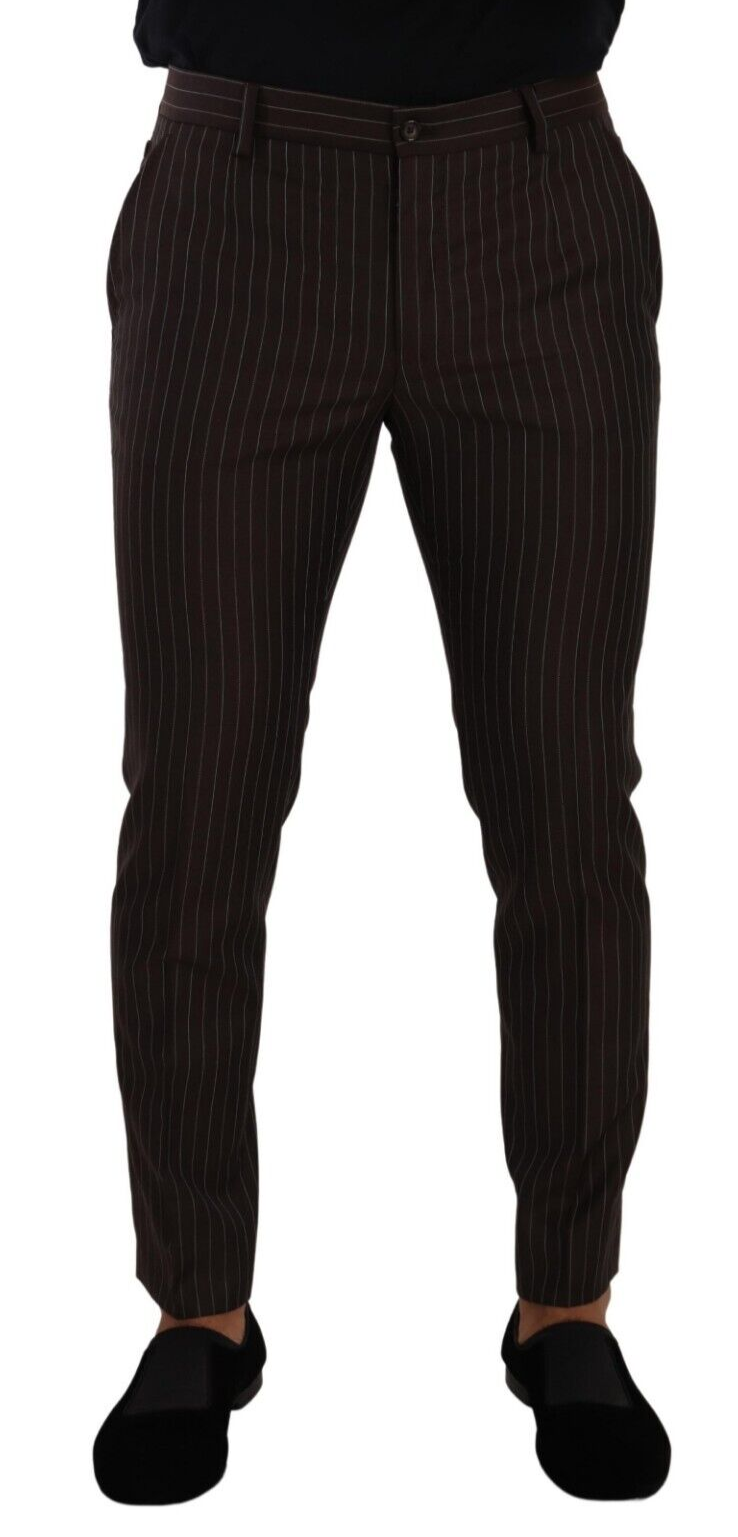 Bruin gestreepte wollen formele pantalon